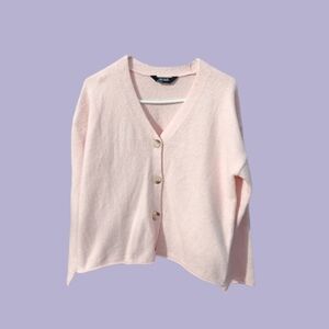 Light Pink V-Neck Cardigan Buttons Down Front Size M Polyester Blend